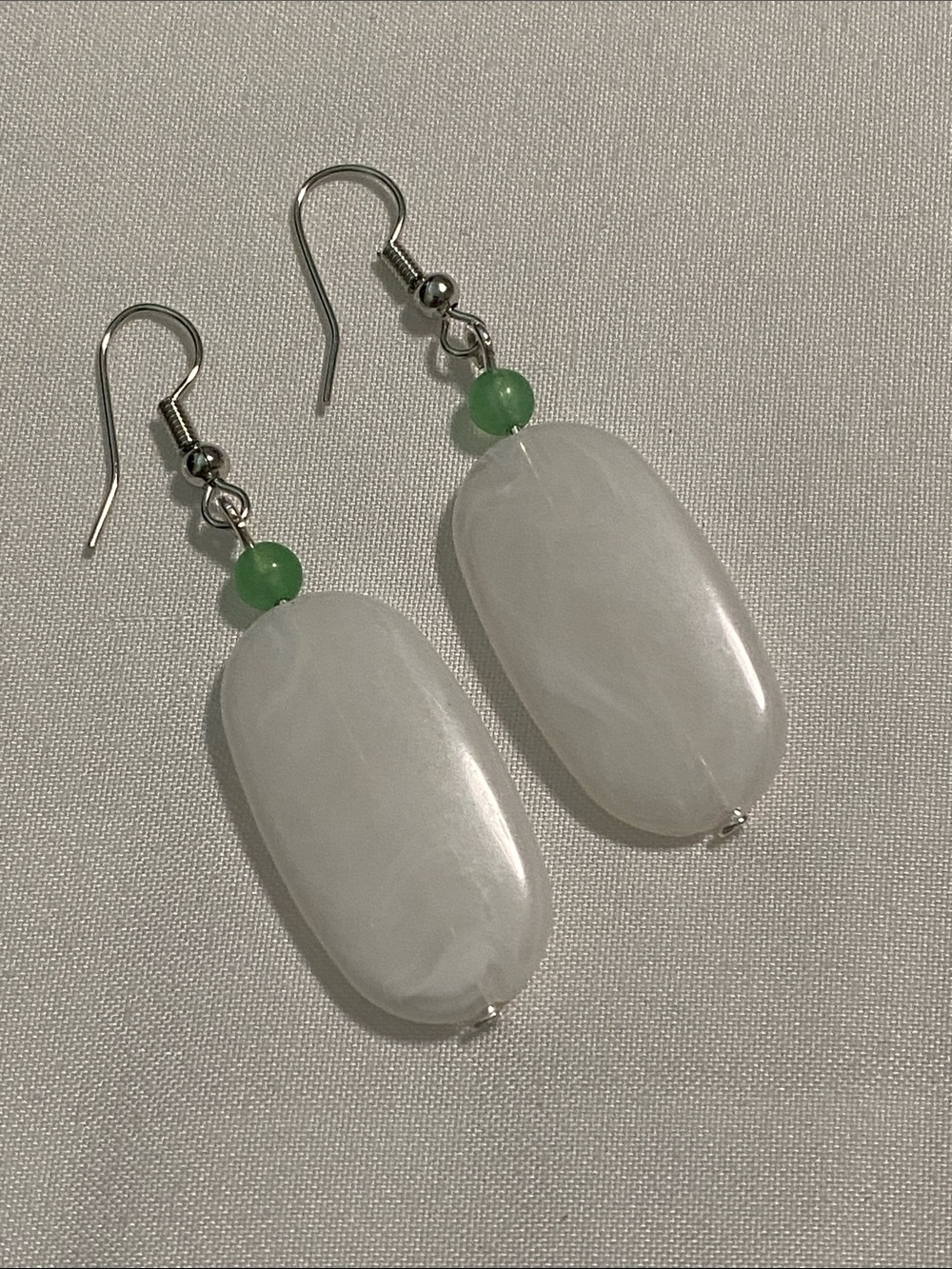 White Drop Earrings with Green Accent Bead - Women Jewelry - Picture 1 of 1